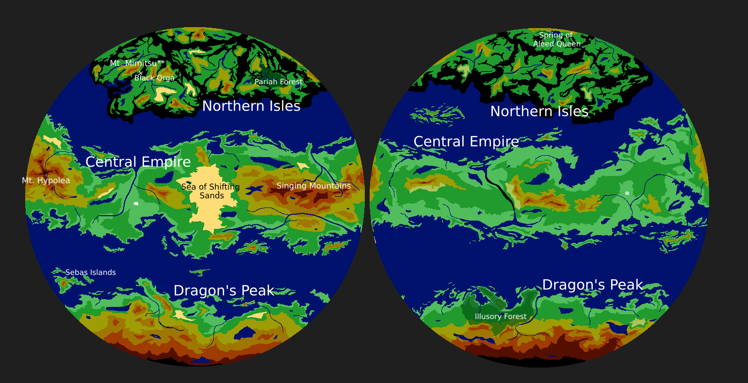 The planet Aurora in pixel art, each half of the planet is rendered side by side.